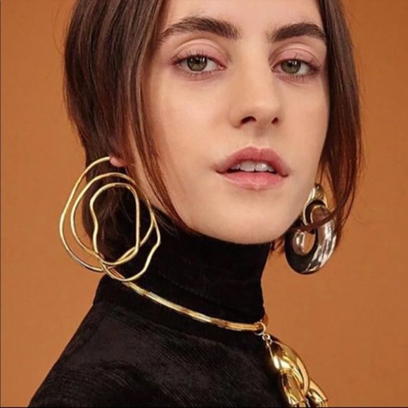 〽️“Maze” gold abstract wire earrings 〽️ - Picture 4 of 4